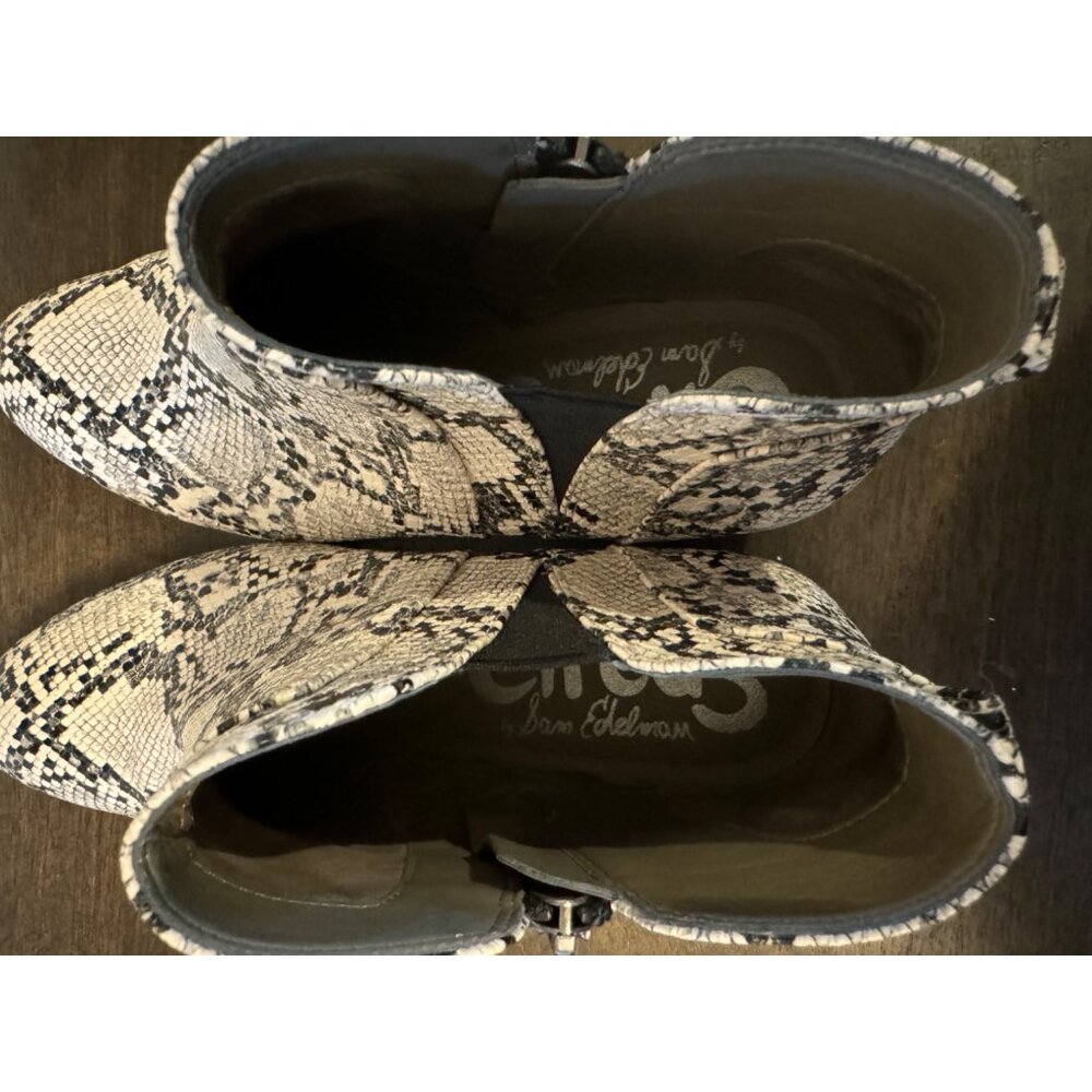 CIRCUS by SAM EDELMAN Black and Cream Snakeskin Pipper Ankle Boots - Size 8.5 - Picture 4 of 5